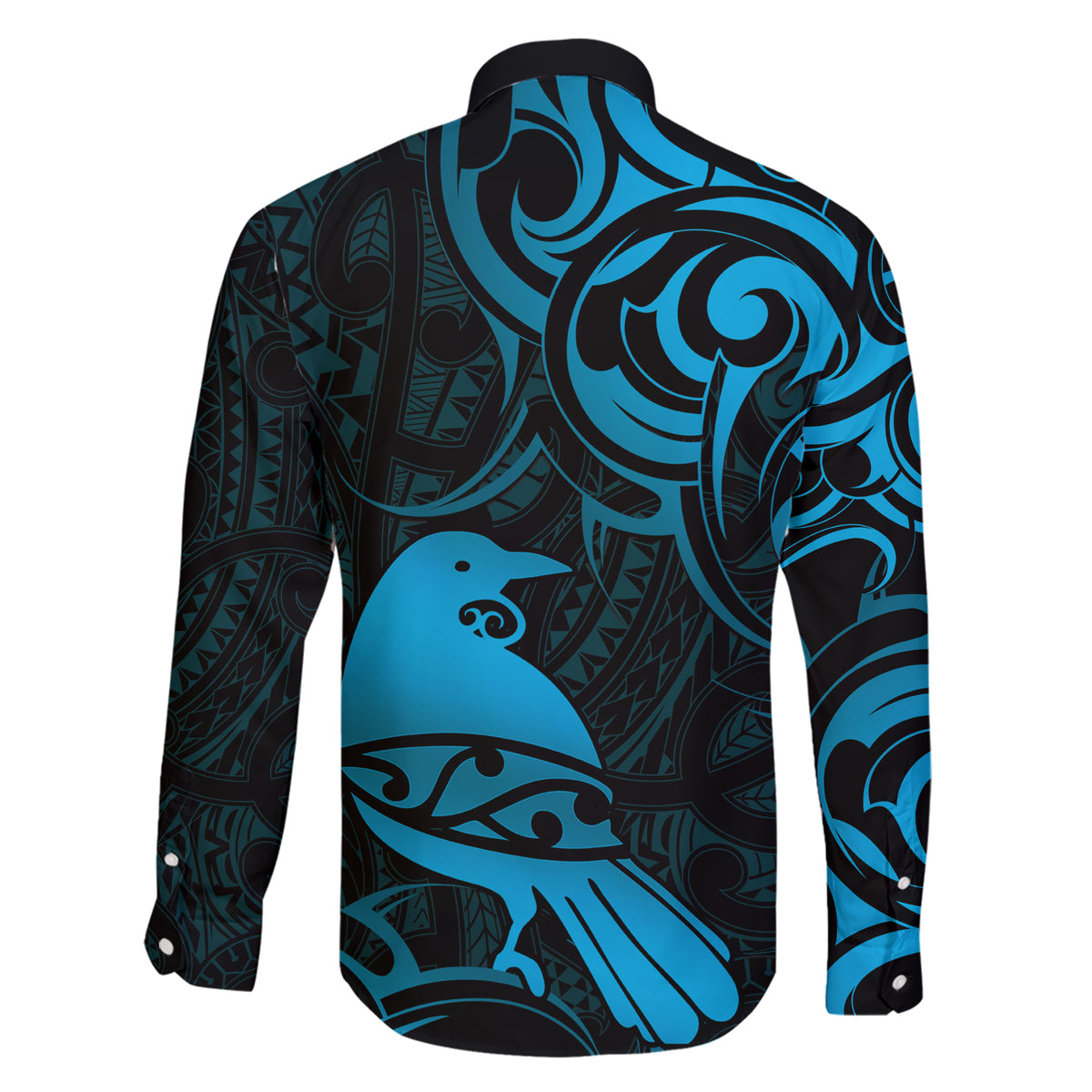 New Zealand Tui Bird Family Matching Short Sleeve Bodycon Dress and Hawaiian Shirt Aotearoa Maori Pattern - Blue LT14 - Polynesian Pride