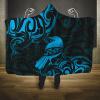 New Zealand Tui Bird Hooded Blanket Aotearoa Maori Pattern - Blue