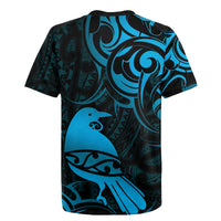New Zealand Tui Bird Rugby Jersey Aotearoa Maori Pattern - Blue