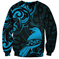 New Zealand Tui Bird Sweatshirt Aotearoa Maori Pattern - Blue