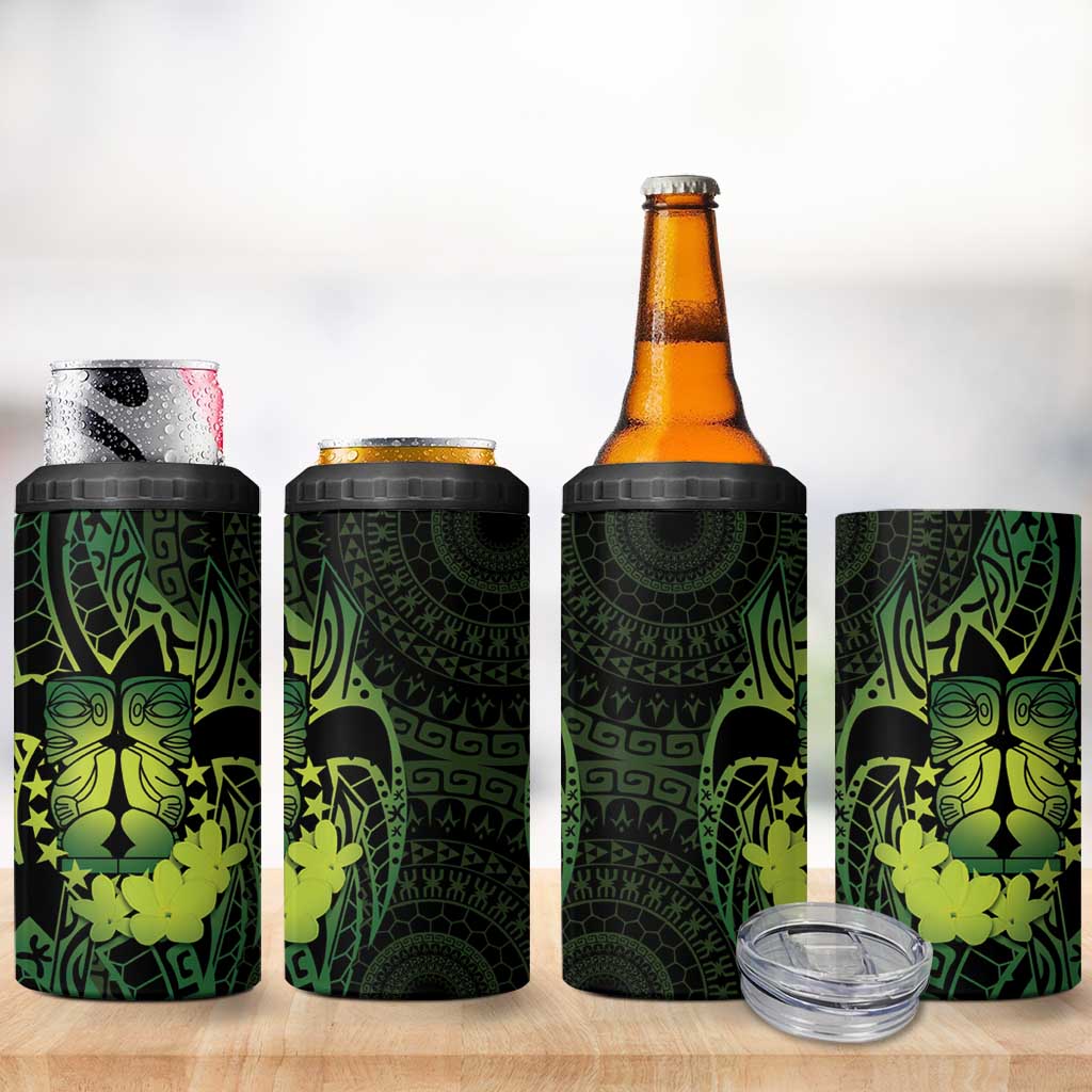 Kia Orana Kuki Airani 4 in 1 Can Cooler Tumbler Cook Islands Tangaroa God Tatau Green LT14 - Polynesian Pride