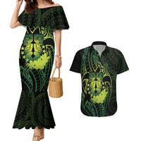 Kia Orana Kuki Airani Couples Matching Mermaid Dress and Hawaiian Shirt Cook Islands Tangaroa God Tatau Green LT14 Green - Polynesian Pride