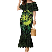 Kia Orana Kuki Airani Family Matching Mermaid Dress and Hawaiian Shirt Cook Islands Tangaroa God Tatau Green LT14 Mom's Dress Green - Polynesian Pride