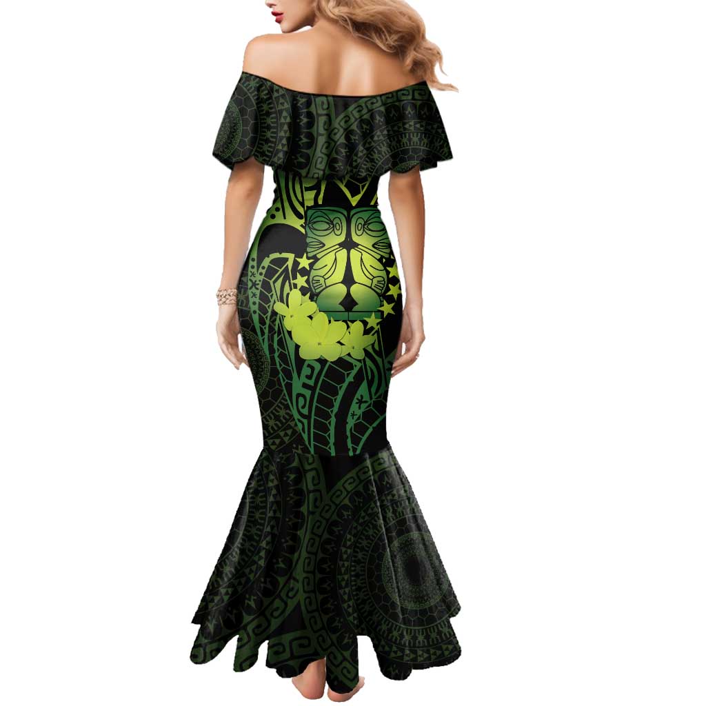 Kia Orana Kuki Airani Family Matching Mermaid Dress and Hawaiian Shirt Cook Islands Tangaroa God Tatau Green LT14 - Polynesian Pride