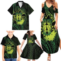 Kia Orana Kuki Airani Family Matching Summer Maxi Dress and Hawaiian Shirt Cook Islands Tangaroa God Tatau Green LT14 - Polynesian Pride