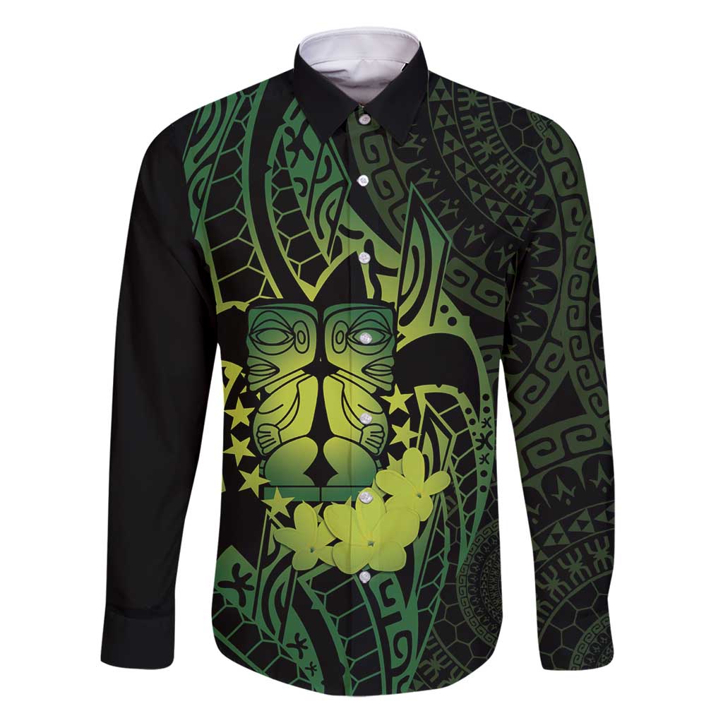 Kia Orana Kuki Airani Family Matching Summer Maxi Dress and Hawaiian Shirt Cook Islands Tangaroa God Tatau Green LT14 Dad's Shirt - Long Sleeve Green - Polynesian Pride