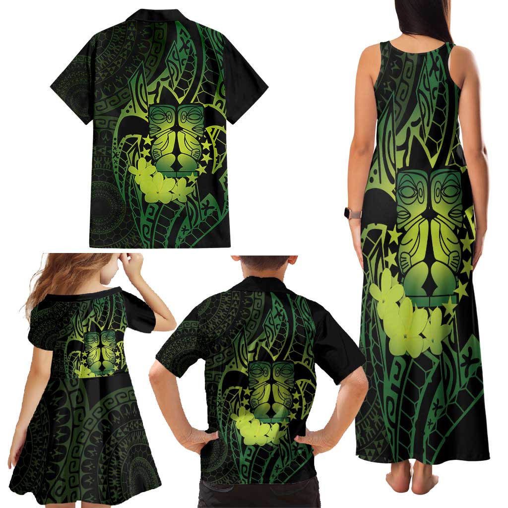 Kia Orana Kuki Airani Family Matching Tank Maxi Dress and Hawaiian Shirt Cook Islands Tangaroa God Tatau Green LT14 - Polynesian Pride