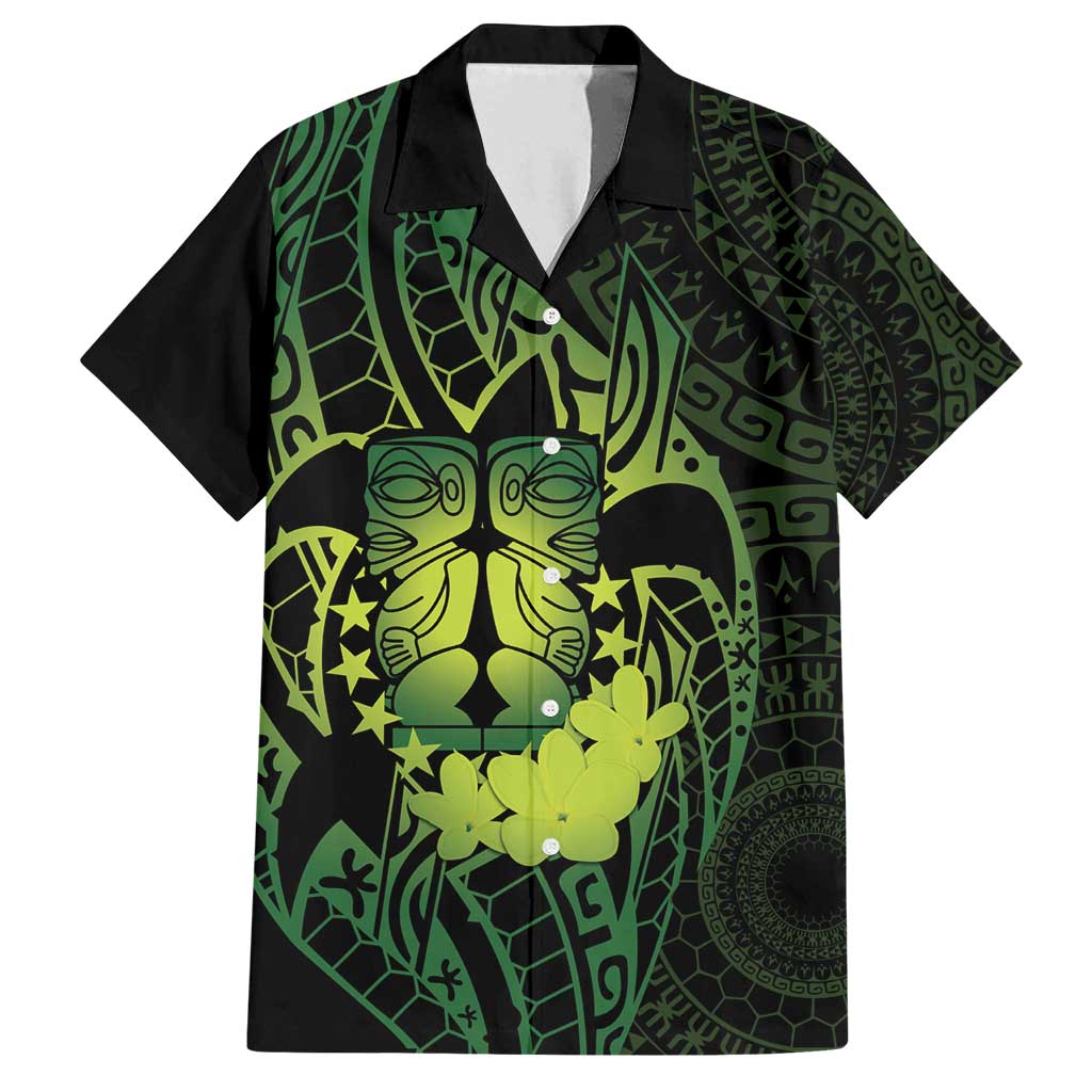 Kia Orana Kuki Airani Family Matching Tank Maxi Dress and Hawaiian Shirt Cook Islands Tangaroa God Tatau Green LT14 Dad's Shirt - Short Sleeve Green - Polynesian Pride