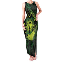 Kia Orana Kuki Airani Family Matching Tank Maxi Dress and Hawaiian Shirt Cook Islands Tangaroa God Tatau Green LT14 Mom's Dress Green - Polynesian Pride