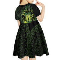 Kia Orana Kuki Airani Kid Short Sleeve Dress Cook Islands Tangaroa God Tatau Green