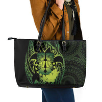 Kia Orana Kuki Airani Leather Tote Bag Cook Islands Tangaroa God Tatau Green