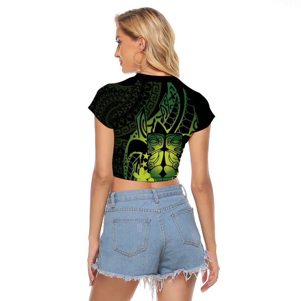 Kia Orana Kuki Airani Raglan Cropped T Shirt Cook Islands Tangaroa God Tatau Green