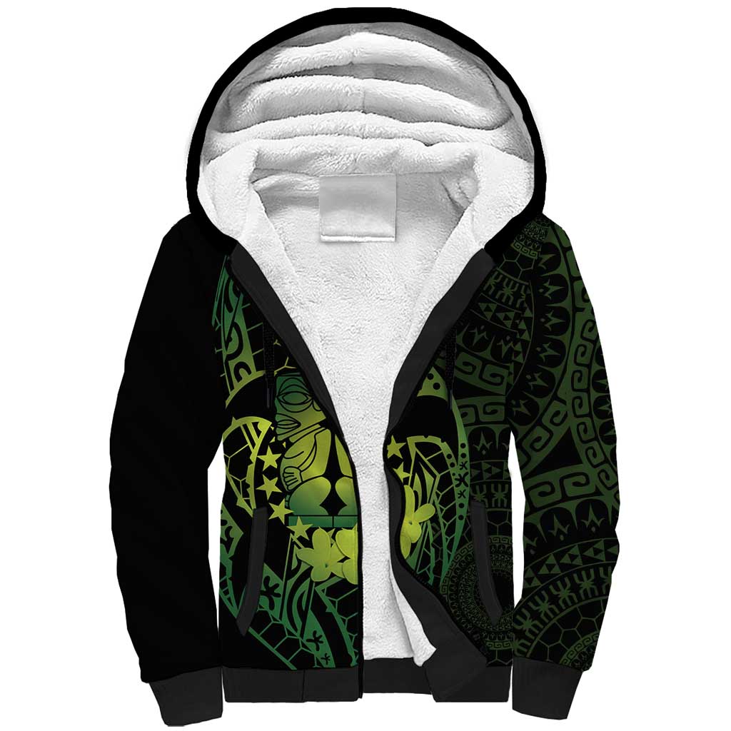Kia Orana Kuki Airani Sherpa Hoodie Cook Islands Tangaroa God Tatau Green LT14 Unisex Green - Polynesian Pride