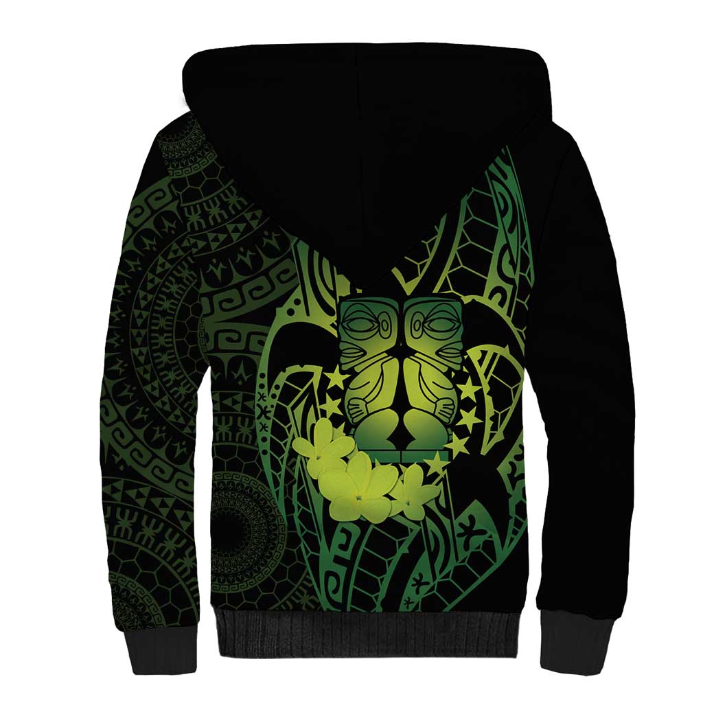 Kia Orana Kuki Airani Sherpa Hoodie Cook Islands Tangaroa God Tatau Green LT14 - Polynesian Pride