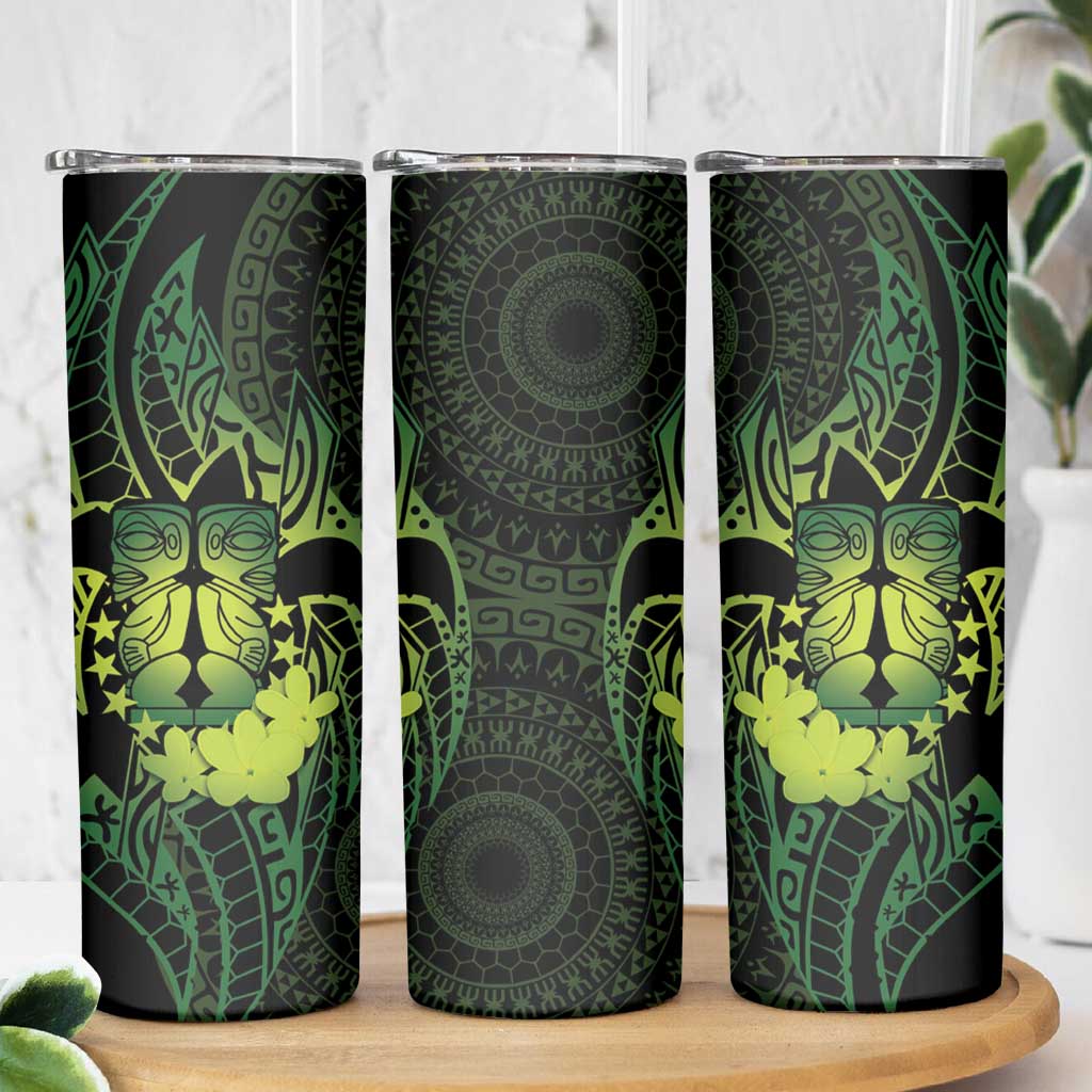 Kia Orana Kuki Airani Skinny Tumbler Cook Islands Tangaroa God Tatau Green LT14 - Polynesian Pride