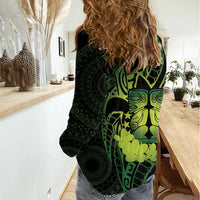 Kia Orana Kuki Airani Women Casual Shirt Cook Islands Tangaroa God Tatau Green LT14 - Polynesian Pride
