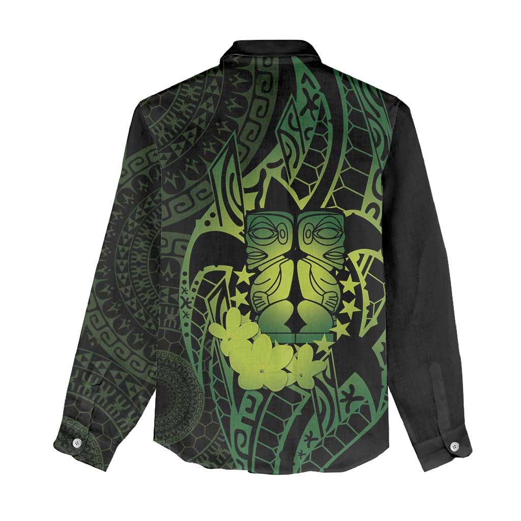 Kia Orana Kuki Airani Women Casual Shirt Cook Islands Tangaroa God Tatau Green LT14 - Polynesian Pride