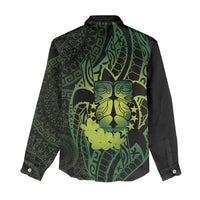 Kia Orana Kuki Airani Women Casual Shirt Cook Islands Tangaroa God Tatau Green LT14 - Polynesian Pride