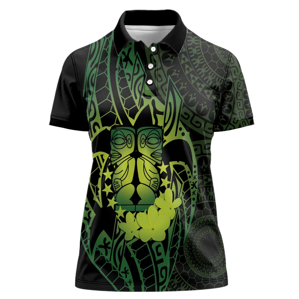 Kia Orana Kuki Airani Women Polo Shirt Cook Islands Tangaroa God Tatau Green