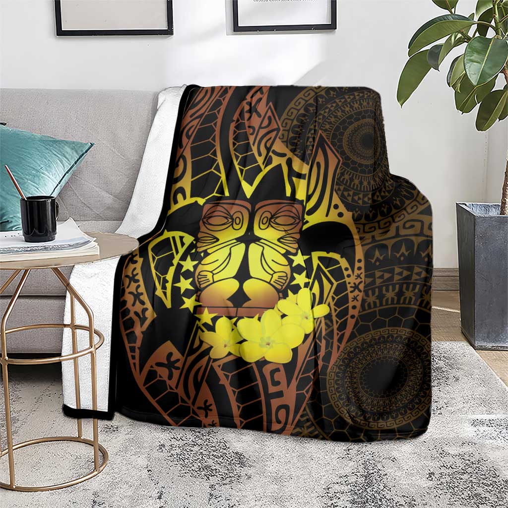 Kia Orana Kuki Airani Blanket Cook Islands Tangaroa God Tatau Gold