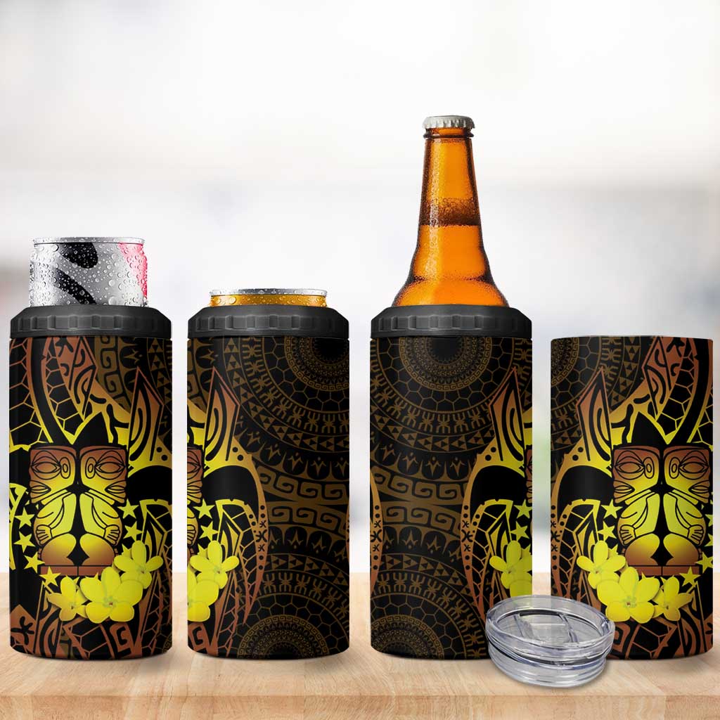 Kia Orana Kuki Airani 4 in 1 Can Cooler Tumbler Cook Islands Tangaroa God Tatau Gold LT14 - Polynesian Pride