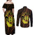 Kia Orana Kuki Airani Couples Matching Off Shoulder Maxi Dress and Long Sleeve Button Shirt Cook Islands Tangaroa God Tatau Gold