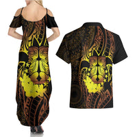 Kia Orana Kuki Airani Couples Matching Summer Maxi Dress and Hawaiian Shirt Cook Islands Tangaroa God Tatau Gold LT14 - Polynesian Pride