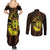 Kia Orana Kuki Airani Couples Matching Summer Maxi Dress and Long Sleeve Button Shirt Cook Islands Tangaroa God Tatau Gold