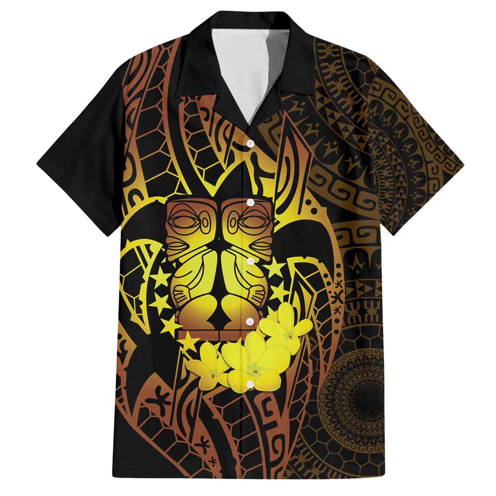 Kia Orana Kuki Airani Family Matching Long Sleeve Bodycon Dress and Hawaiian Shirt Cook Islands Tangaroa God Tatau Gold LT14 Dad's Shirt - Short Sleeve Gold - Polynesian Pride
