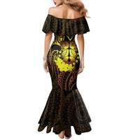 Kia Orana Kuki Airani Family Matching Mermaid Dress and Hawaiian Shirt Cook Islands Tangaroa God Tatau Gold LT14 - Polynesian Pride