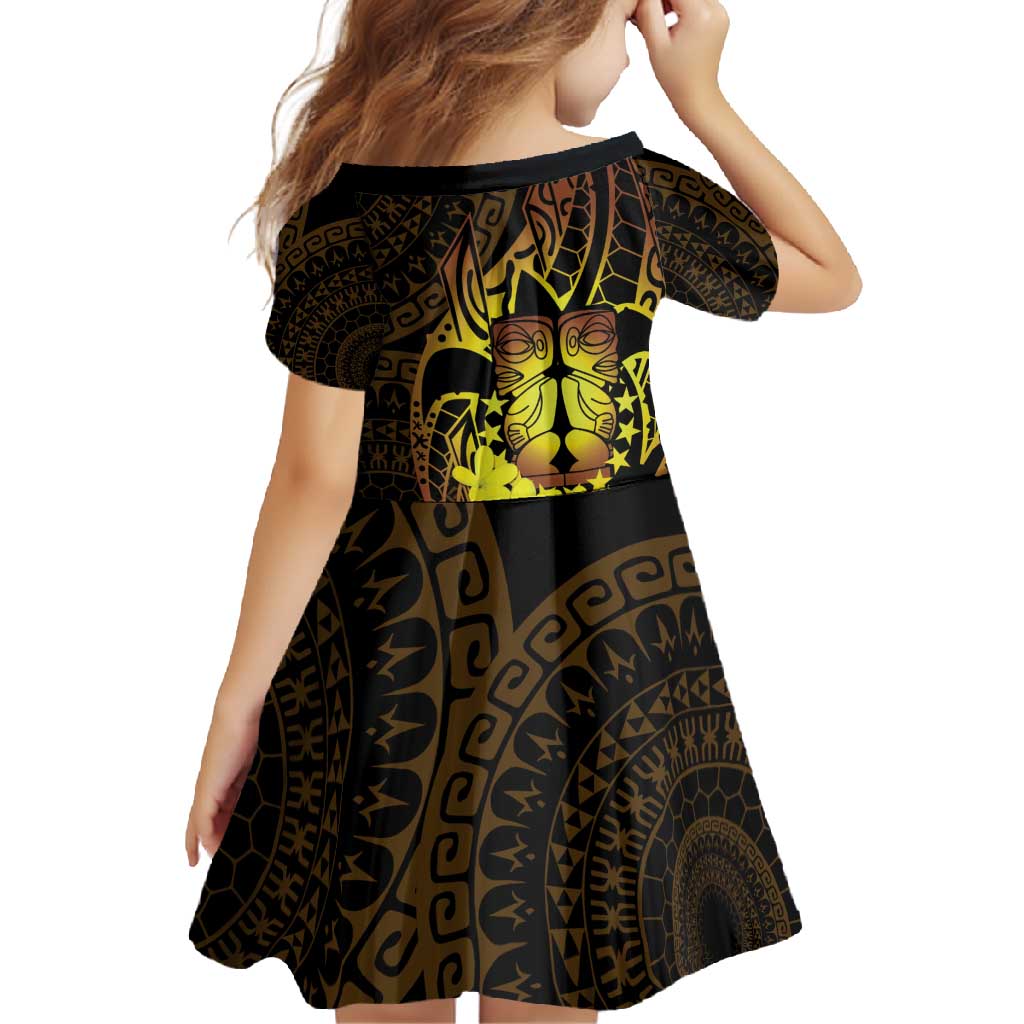 Kia Orana Kuki Airani Family Matching Off Shoulder Maxi Dress and Hawaiian Shirt Cook Islands Tangaroa God Tatau Gold LT14 - Polynesian Pride