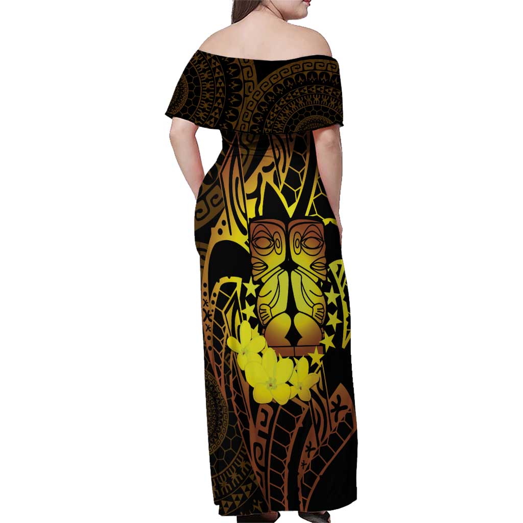 Kia Orana Kuki Airani Family Matching Off Shoulder Maxi Dress and Hawaiian Shirt Cook Islands Tangaroa God Tatau Gold LT14 - Polynesian Pride