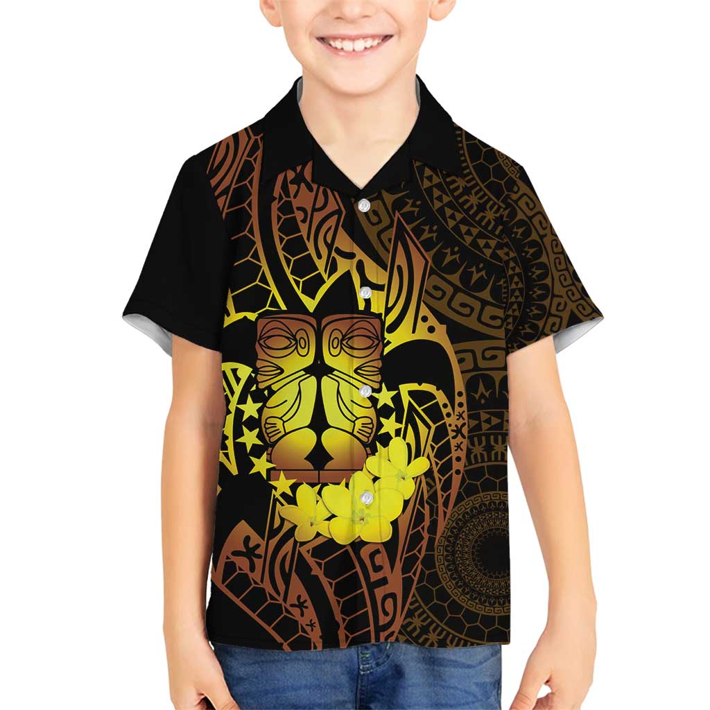 Kia Orana Kuki Airani Family Matching Off Shoulder Maxi Dress and Hawaiian Shirt Cook Islands Tangaroa God Tatau Gold LT14 Son's Shirt Gold - Polynesian Pride
