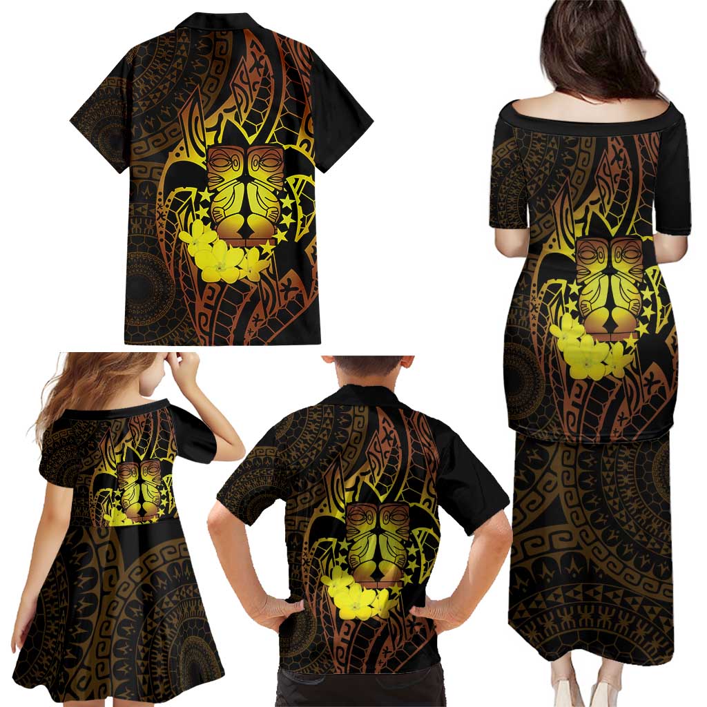 Kia Orana Kuki Airani Family Matching Puletasi and Hawaiian Shirt Cook Islands Tangaroa God Tatau Gold LT14 - Polynesian Pride