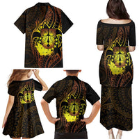 Kia Orana Kuki Airani Family Matching Puletasi and Hawaiian Shirt Cook Islands Tangaroa God Tatau Gold LT14 - Polynesian Pride