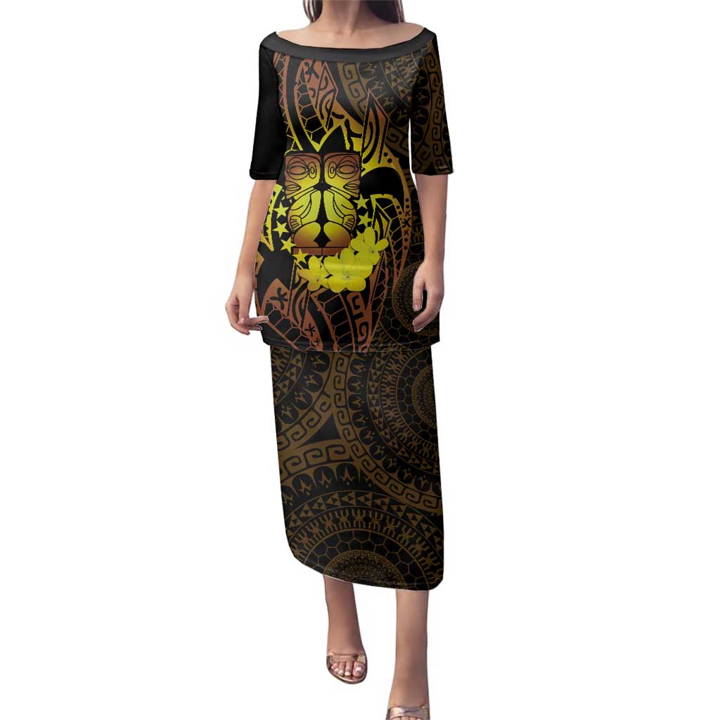 Kia Orana Kuki Airani Family Matching Puletasi and Hawaiian Shirt Cook Islands Tangaroa God Tatau Gold LT14 Mom's Dress Gold - Polynesian Pride