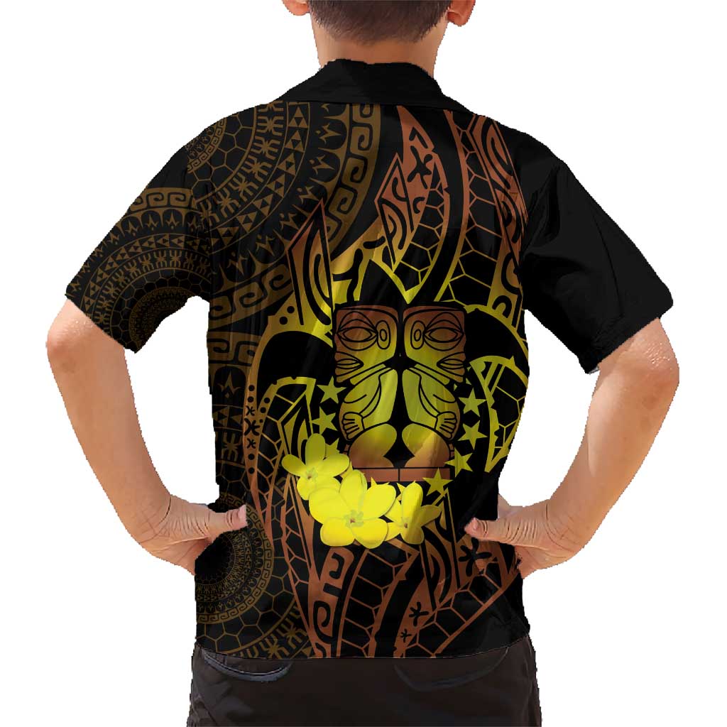 Kia Orana Kuki Airani Family Matching Short Sleeve Bodycon Dress and Hawaiian Shirt Cook Islands Tangaroa God Tatau Gold LT14 - Polynesian Pride