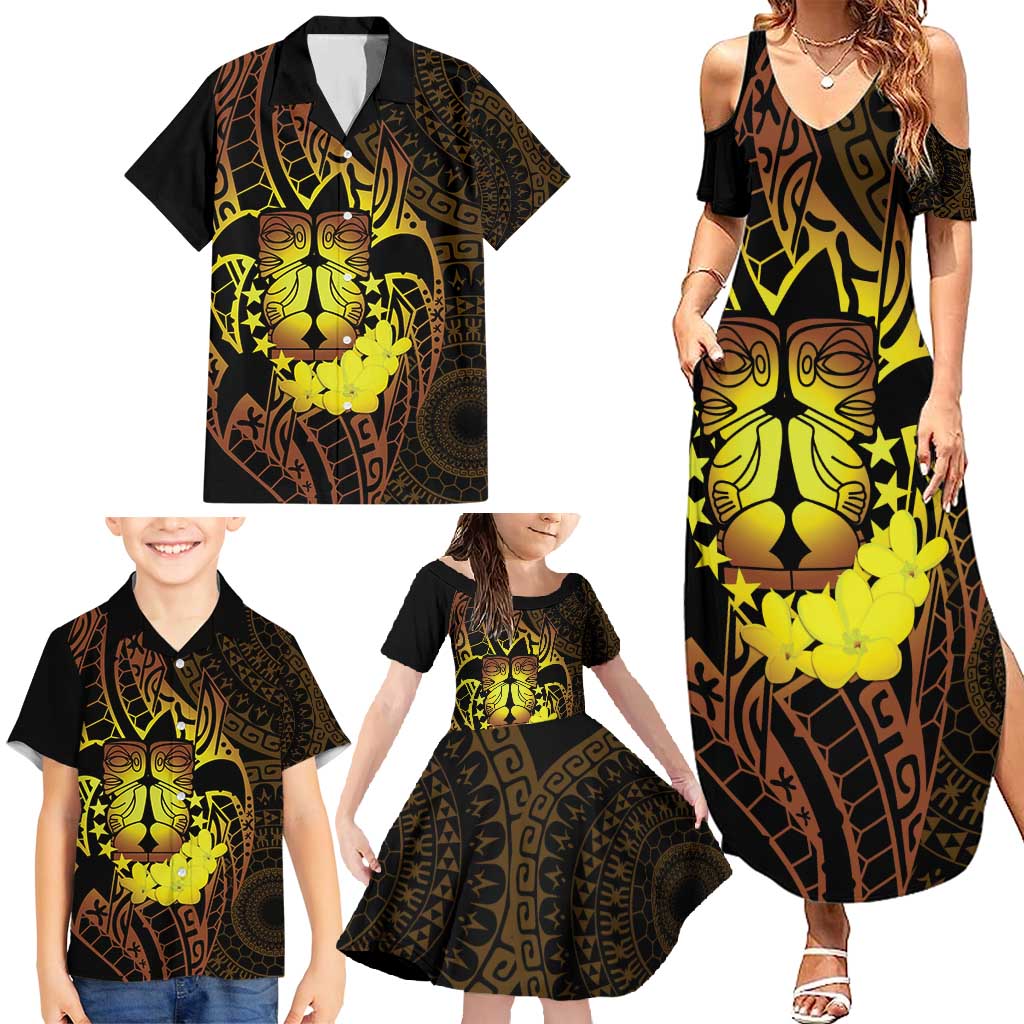 Kia Orana Kuki Airani Family Matching Summer Maxi Dress and Hawaiian Shirt Cook Islands Tangaroa God Tatau Gold LT14 - Polynesian Pride
