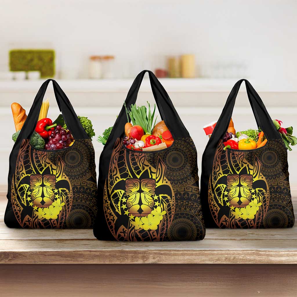 Kia Orana Kuki Airani Grocery Bag Cook Islands Tangaroa God Tatau Gold