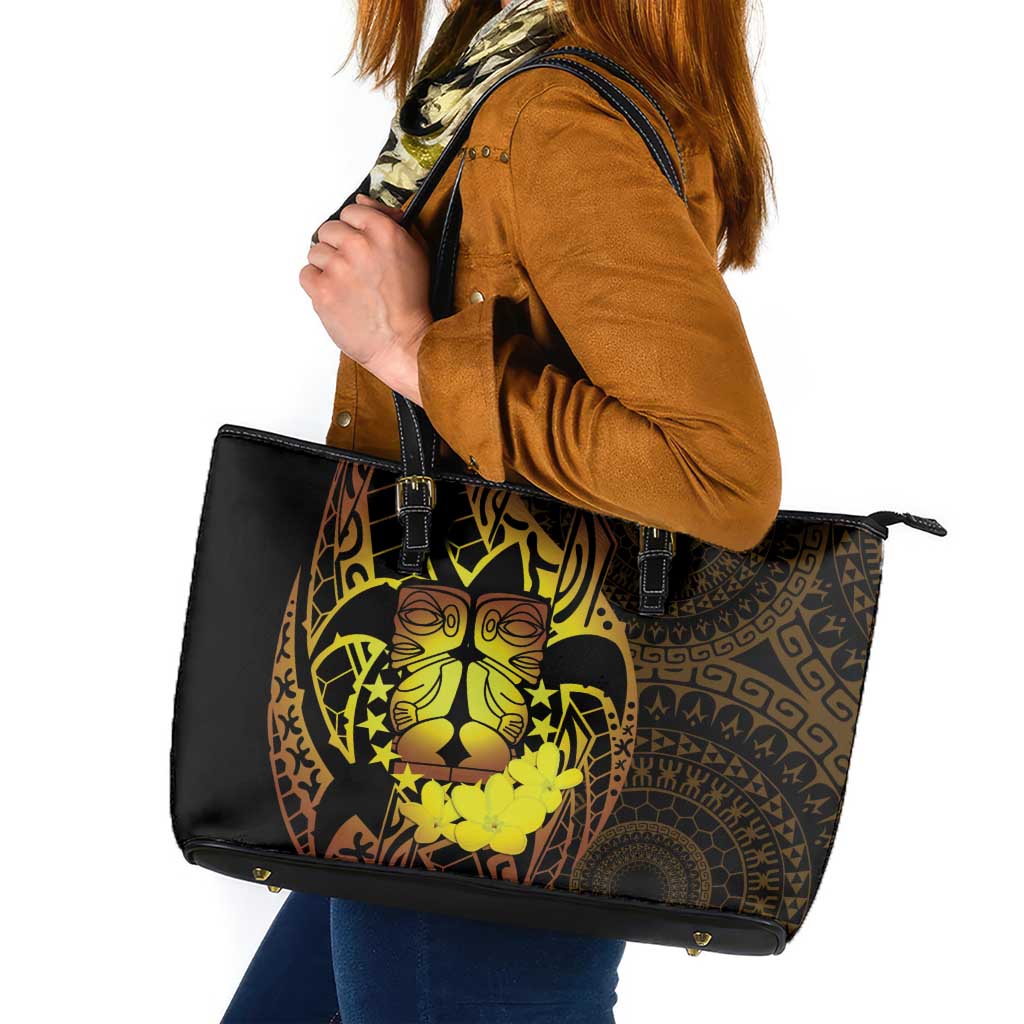 Kia Orana Kuki Airani Leather Tote Bag Cook Islands Tangaroa God Tatau Gold