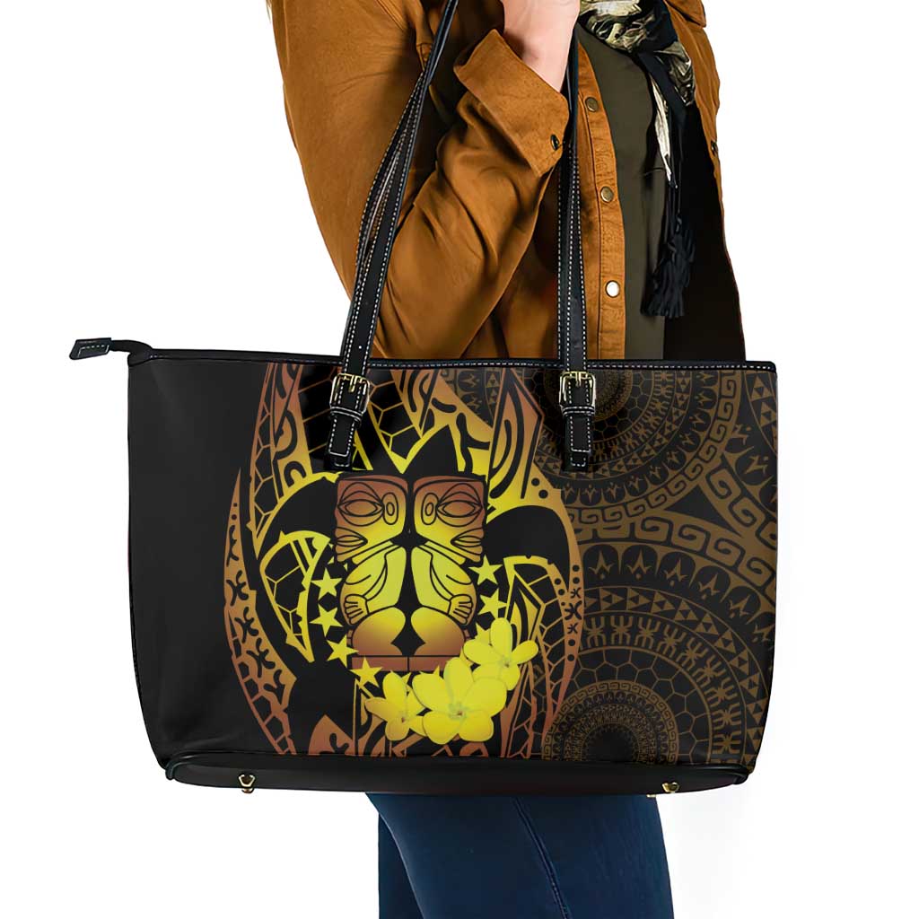 Kia Orana Kuki Airani Leather Tote Bag Cook Islands Tangaroa God Tatau Gold