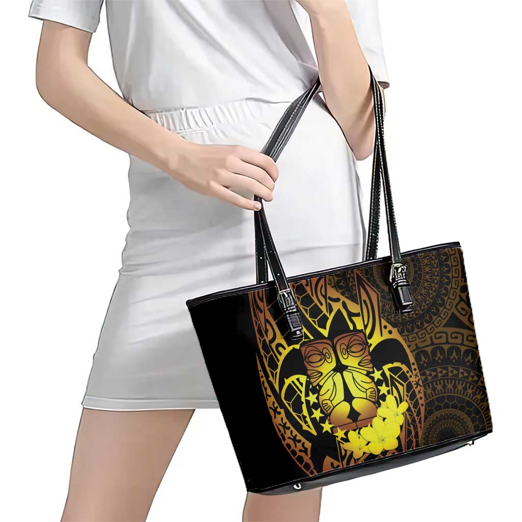 Kia Orana Kuki Airani Leather Tote Bag Cook Islands Tangaroa God Tatau Gold