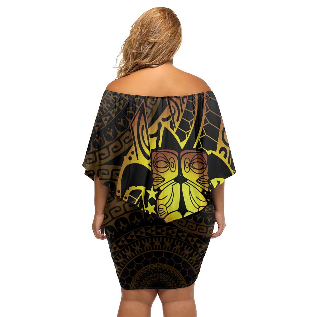 Kia Orana Kuki Airani Off Shoulder Short Dress Cook Islands Tangaroa God Tatau Gold