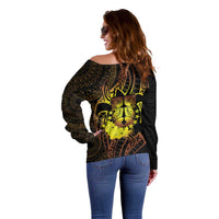 Kia Orana Kuki Airani Off Shoulder Sweater Cook Islands Tangaroa God Tatau Gold