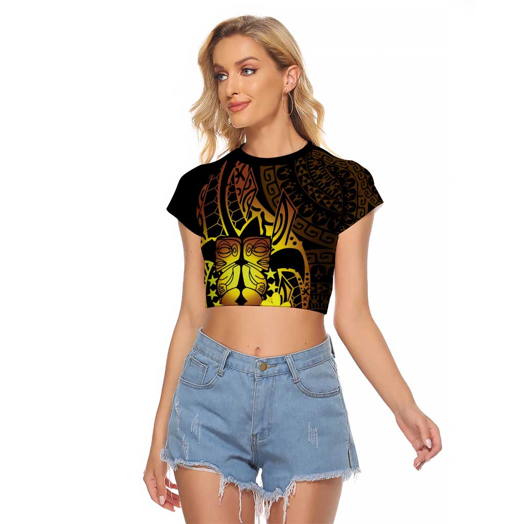 Kia Orana Kuki Airani Raglan Cropped T Shirt Cook Islands Tangaroa God Tatau Gold
