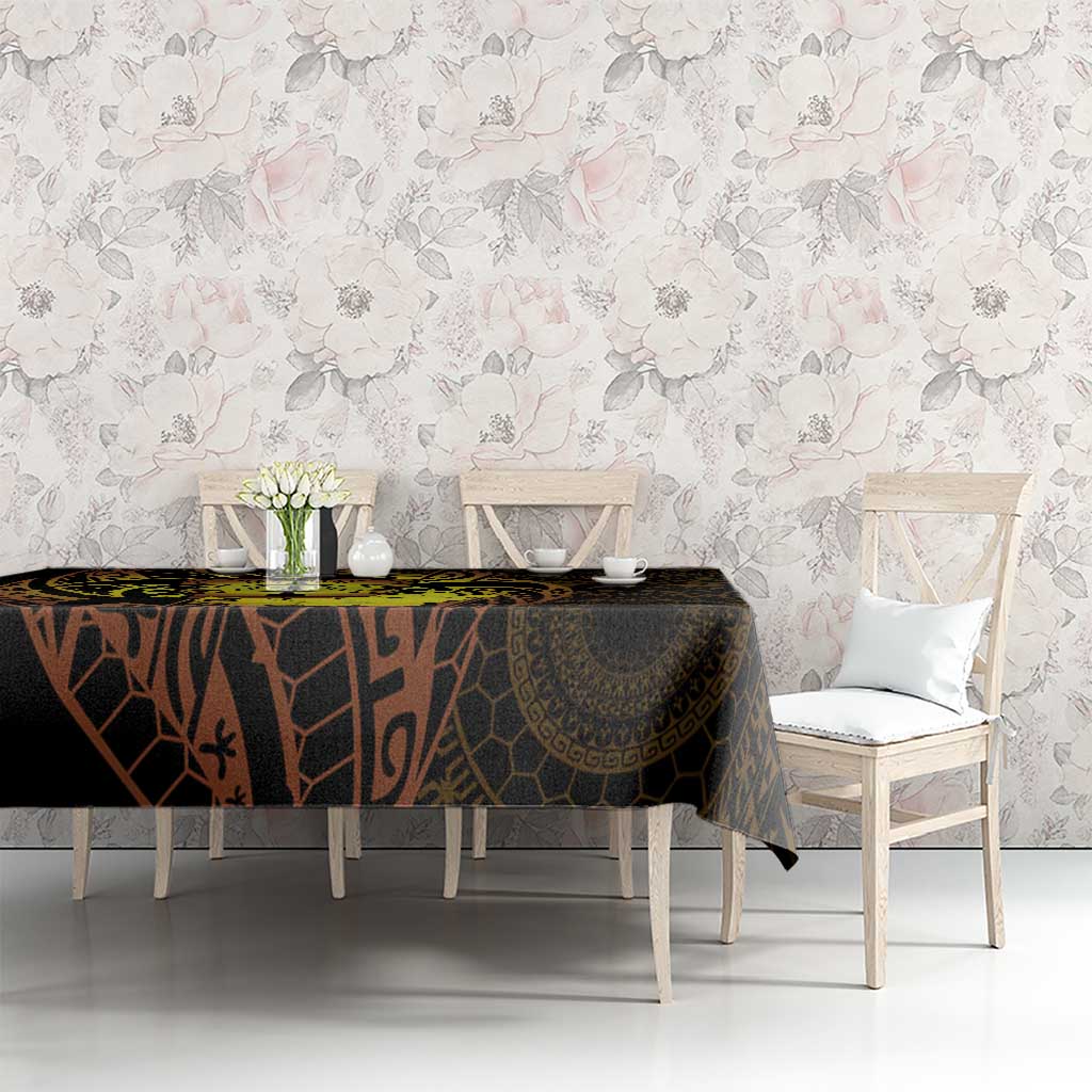 Kia Orana Kuki Airani Tablecloth Cook Islands Tangaroa God Tatau Gold