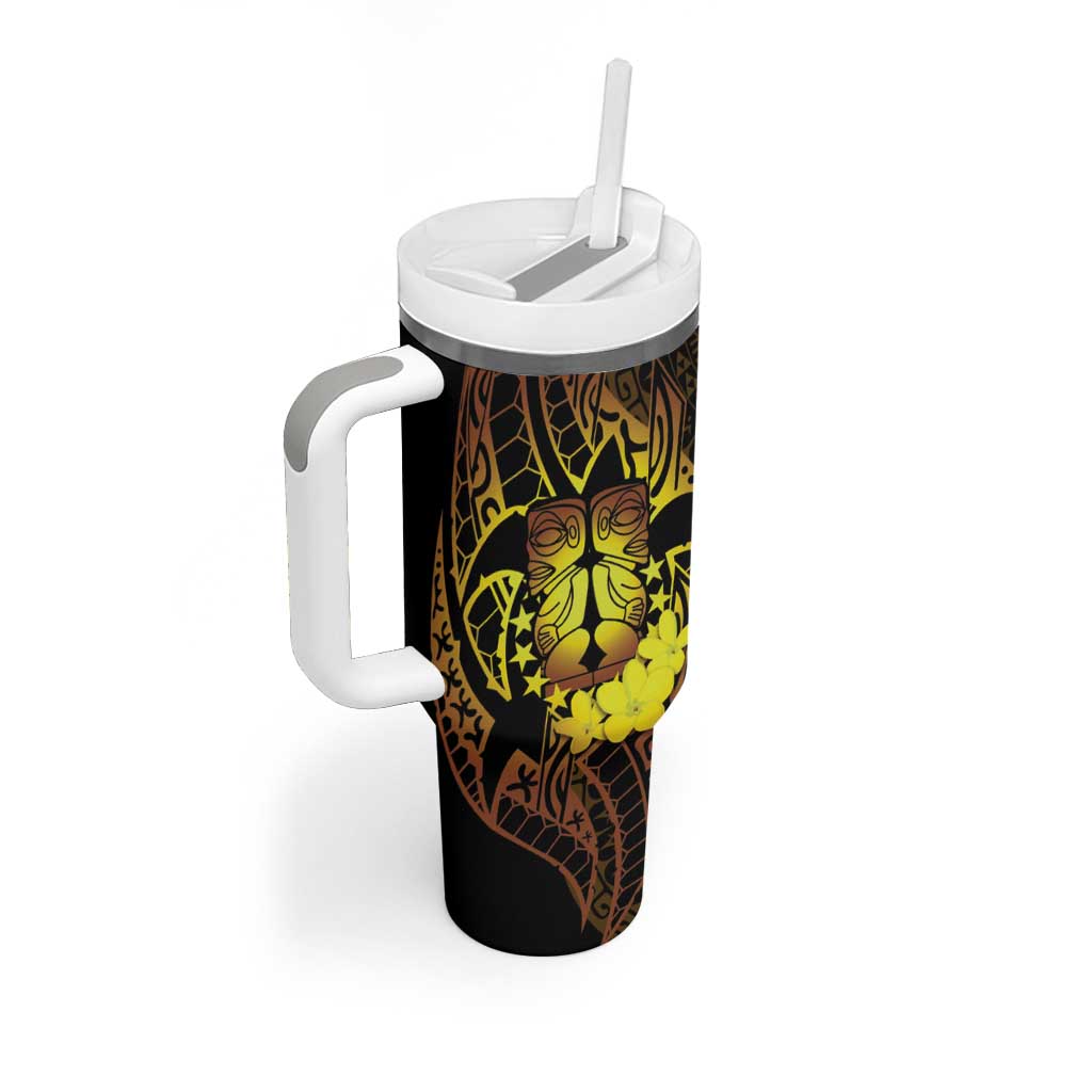 Kia Orana Kuki Airani Tumbler With Handle Cook Islands Tangaroa God Tatau Gold