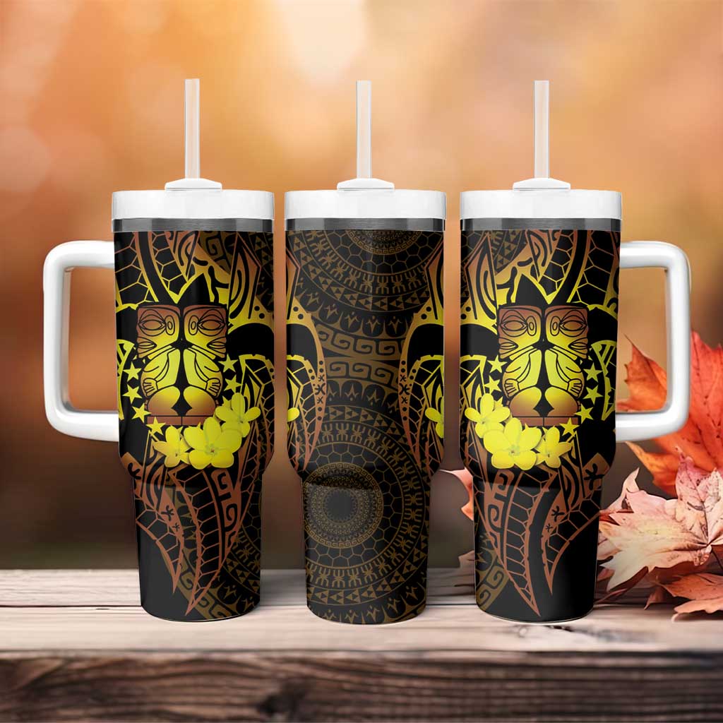 Kia Orana Kuki Airani Tumbler With Handle Cook Islands Tangaroa God Tatau Gold