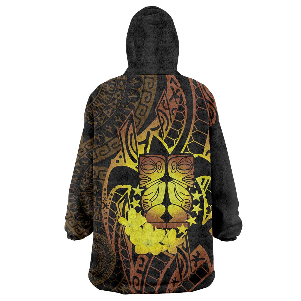 Kia Orana Kuki Airani Wearable Blanket Hoodie Cook Islands Tangaroa God Tatau Gold LT14 - Polynesian Pride