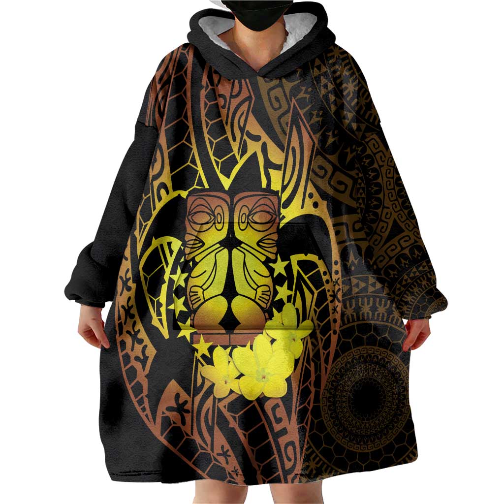 Kia Orana Kuki Airani Wearable Blanket Hoodie Cook Islands Tangaroa God Tatau Gold LT14 - Polynesian Pride